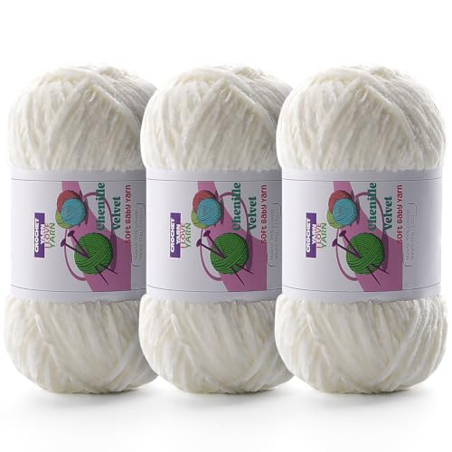 DAERBOF 3 Skeins Soft Fluffy Velvet Yarn Chenille Chunky Yarn for Hand Knitting and Crocheting DIY Craft Amigurumi Crochet Yarn31968yds 335oz Cream White - Image 1