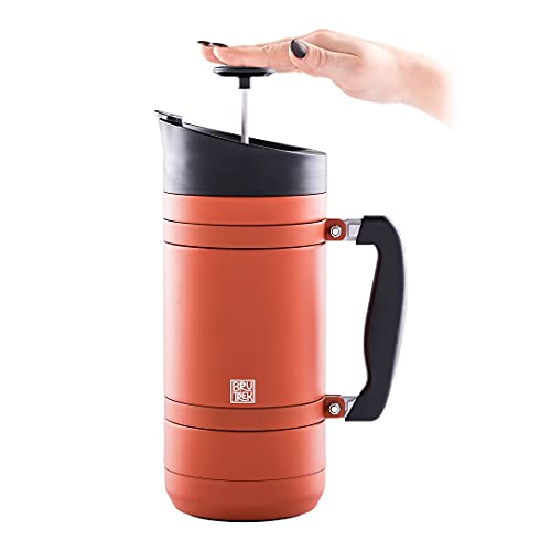 BruTrek BaseCamp Coffee Press - Double Wall Insulated Stainless Steel - Bru-Stop Technology, No Grounds in Coffee, No Spill Lid (Red Rock, 48 fl.oz) - Image 3