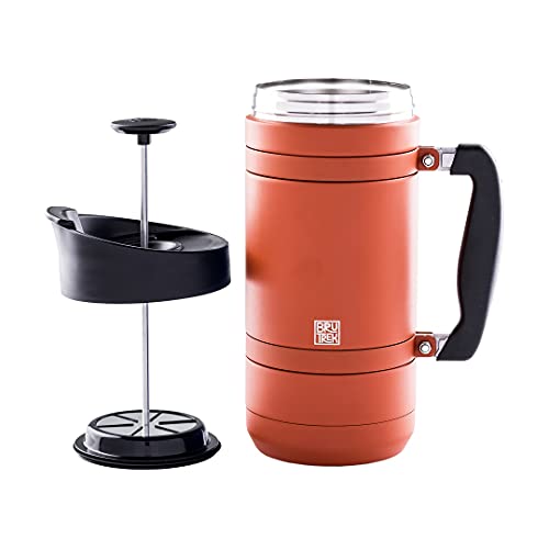 BruTrek BaseCamp Coffee Press - Double Wall Insulated Stainless Steel - Bru-Stop Technology, No Grounds in Coffee, No Spill Lid (Red Rock, 48 fl.oz) - Image 2