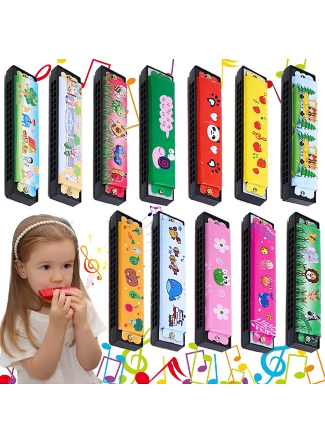KOWVOWZ 12 PCS Harmonica for Kids, Harmonica Toy with Double Row of 16 Holes, Cute Cartoon Printed Mouth Organ, Party Favors, Bags Fillers, Birthday Gifts and Prize for Beginner Kids - Image 1