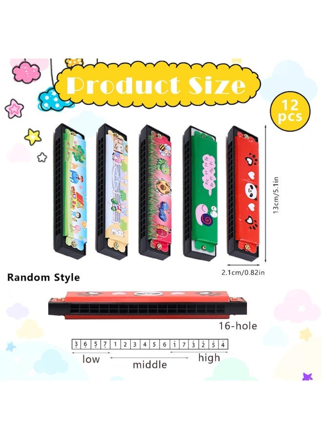 KOWVOWZ 12 PCS Harmonica for Kids, Harmonica Toy with Double Row of 16 Holes, Cute Cartoon Printed Mouth Organ, Party Favors, Bags Fillers, Birthday Gifts and Prize for Beginner Kids - Image 2