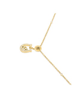CERRUTI 1881 Camilla Gold-Plated Necklace, Horseshoe Pendant with CRR Logo and Crystal Accents, Modern Elegance with Filigree Detailing  - Image 2