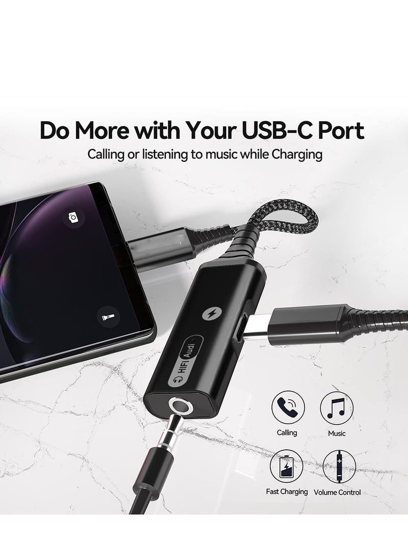 USB C to 3.5mm Headphone and Charger Adapter, Type C Headphone Adapter,  2-in-1 USB C to AUX Mic Jack with PD 60W Fast Charging, Compatible with Samsung Galaxy S22/S23 Ultra/Note20, Pixel 6, iPad Pro - Image 2
