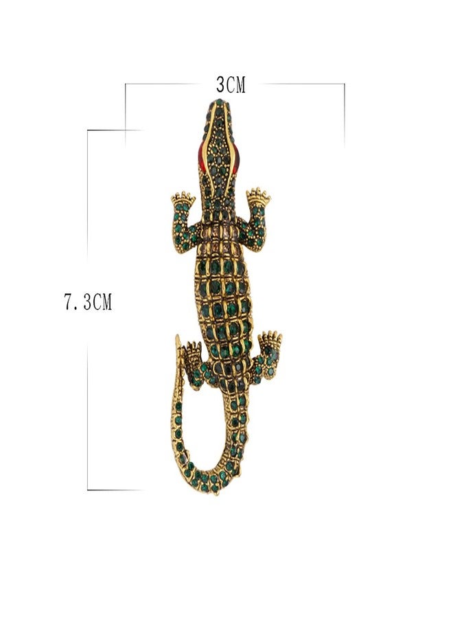 FUTIMELY Premium Crocodile Brooch Colourful Crystal Rhinestone Crocodile Alligator Brooch Pin Personality Animal Lapel Backpack Badge Hat Bag Decoration Accessories for Men and Women (Green1) - Image 3