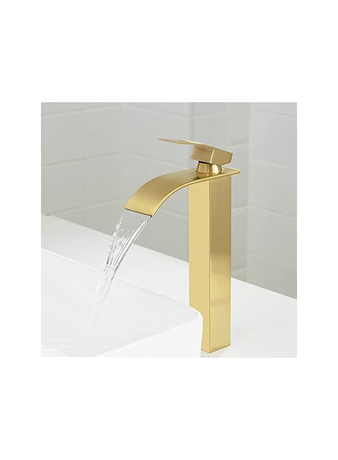 The Bros Waterfall Spout Brushed Gold Bathroom Faucet, Tall Single Handle Single Hole Bathroom Sink Faucet, Rv Vessel Sink Faucet, Pop Up Drain Not Included, Brass/Gold - Image 2