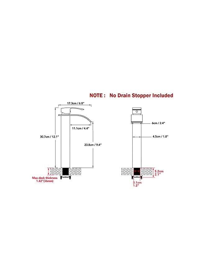 The Bros Waterfall Spout Brushed Gold Bathroom Faucet, Tall Single Handle Single Hole Bathroom Sink Faucet, Rv Vessel Sink Faucet, Pop Up Drain Not Included, Brass/Gold - Image 5