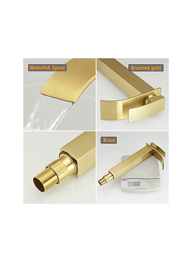 The Bros Waterfall Spout Brushed Gold Bathroom Faucet, Tall Single Handle Single Hole Bathroom Sink Faucet, Rv Vessel Sink Faucet, Pop Up Drain Not Included, Brass/Gold - Image 4