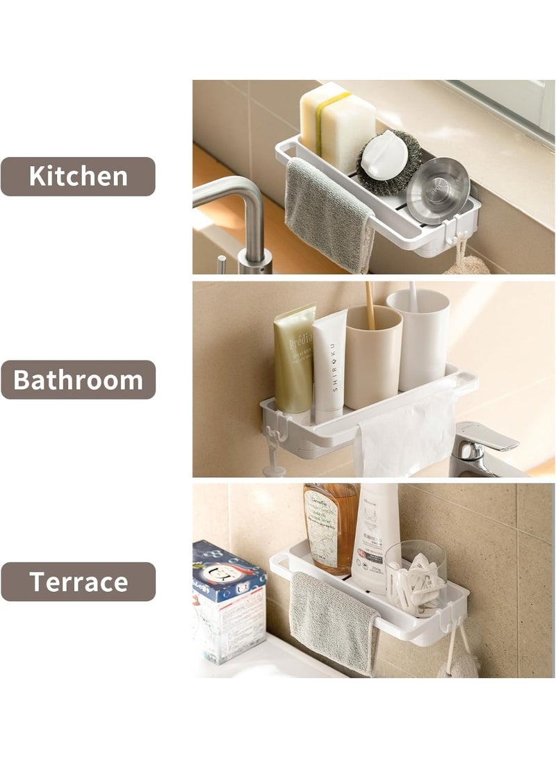 سيوسي Kitchen Sink Caddy, 2-in-1 Sponge Holder, Scrubber Storage Organizer, Plastic Sink Accessory for Cleaning Brushes, Dish Soap, Washing Pads, Utensils, Countertop Drainer Tray, White (9.5 Inch) - Image 3