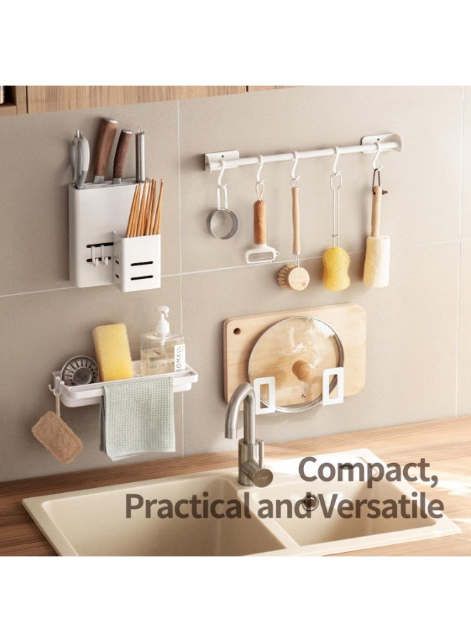 سيوسي Kitchen Sink Caddy, 2-in-1 Sponge Holder, Scrubber Storage Organizer, Plastic Sink Accessory for Cleaning Brushes, Dish Soap, Washing Pads, Utensils, Countertop Drainer Tray, White (9.5 Inch) - Image 5