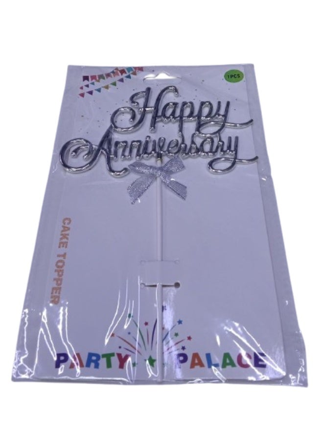 Happy Anniversary Cake Topper Silver Color