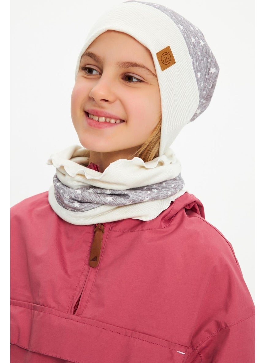Babygiz Gray Baby Girl Kid Pompom Beanie Neck Collar Set Soft Double Layer 100% Natural Cotton  - Image 3