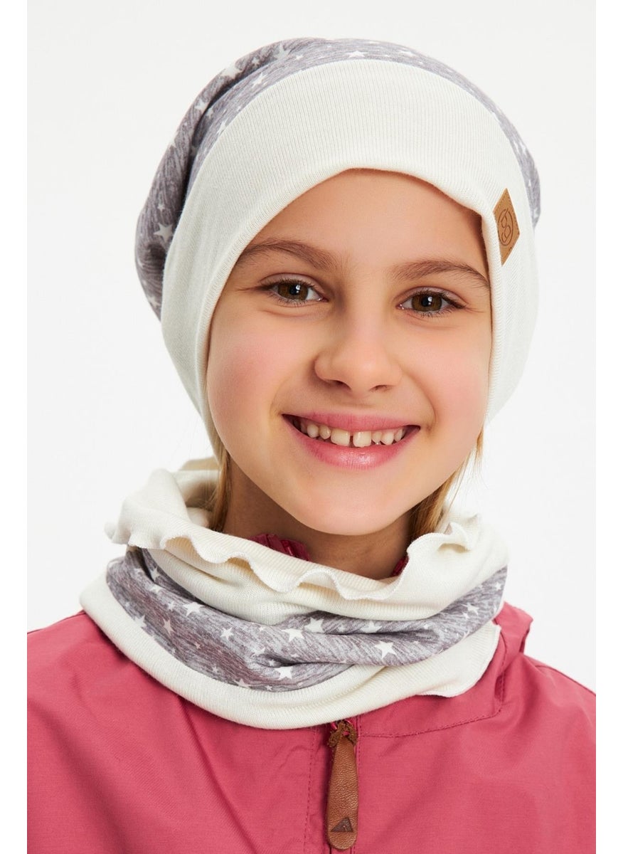 Babygiz Gray Baby Girl Kid Pompom Beanie Neck Collar Set Soft Double Layer 100% Natural Cotton  - Image 2