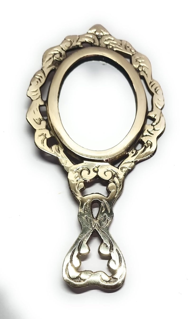 MIRAMAYEE Vintage Hand Mirror Ornate Metal Frame Decorative Handle Antique Gold Finish - Image 1