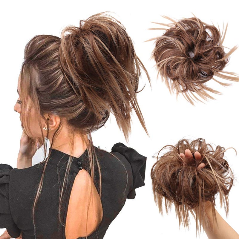SIADEE Tousled Updo Messy Bun Hair Piece Scrunchies Synthetic Wavy Hair Extension Ponytail with Elastic Rubber Band Hairpieces Updo Extensions Scrunchies Hair Bun Chignon Instant Ponytail for Women -12H24# - Image 3
