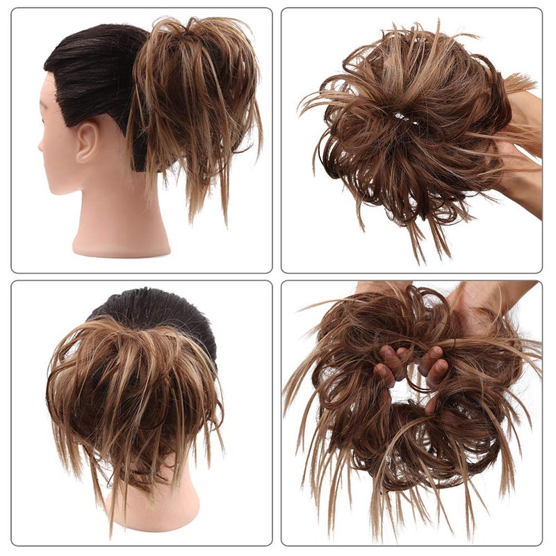 SIADEE Tousled Updo Messy Bun Hair Piece Scrunchies Synthetic Wavy Hair Extension Ponytail with Elastic Rubber Band Hairpieces Updo Extensions Scrunchies Hair Bun Chignon Instant Ponytail for Women -12H24# - Image 4