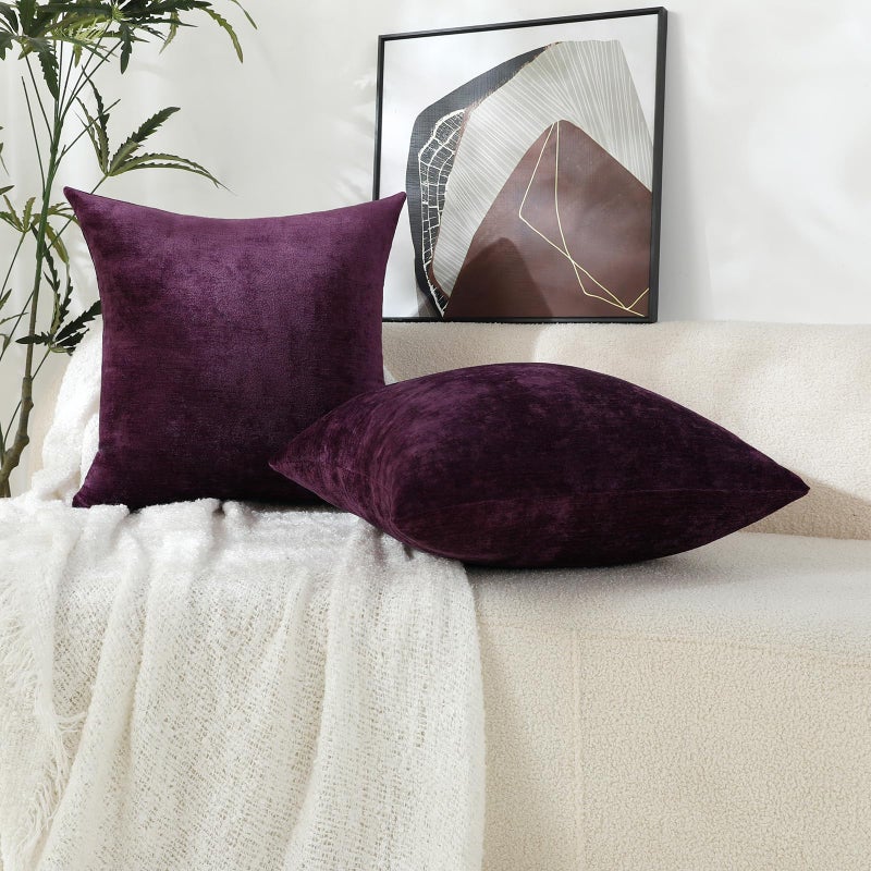 Jeneoo Plum Purple Decorative Throw Pillow Covers Soft Chenille Comfy Square Couch Cushion Cases for Living Room Sofa Decor (Set of 2, 20 x 20 Inches) - Image 3