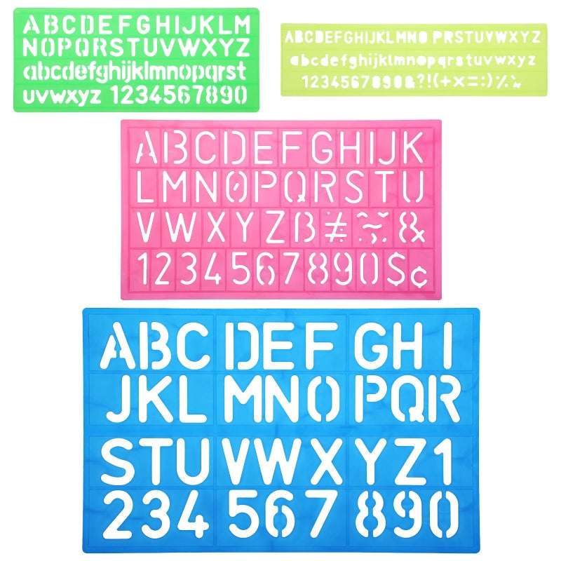 Molain 4Pcs Letter Stencils Set Plastic Numbers Alphabet Stencil Ruler for Drawing Stencil Painting Learning Scrapbooking and DIY Crafts