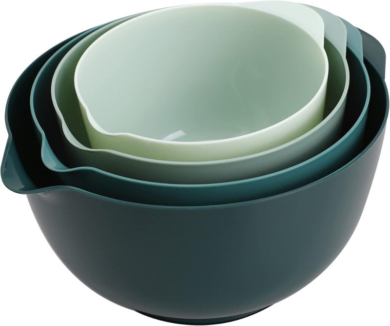 BoxedHome Green Ombre Nesting Plastic Mixing Bowl Set With Pour Spout, Microwave and Dishwasher Safe, BPA free Non-Slip Base, Set of 4 Size 1.7, 2.5, 3.5 and 4.5qt, Great for Prepping, Baking, Cooking - Image 1