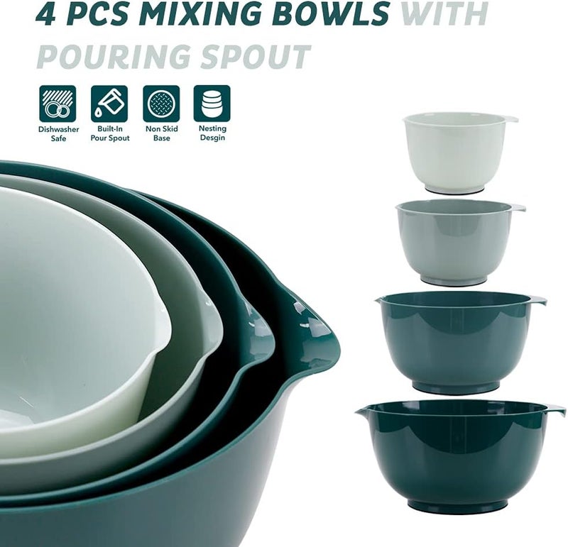 BoxedHome Green Ombre Nesting Plastic Mixing Bowl Set With Pour Spout, Microwave and Dishwasher Safe, BPA free Non-Slip Base, Set of 4 Size 1.7, 2.5, 3.5 and 4.5qt, Great for Prepping, Baking, Cooking - Image 3