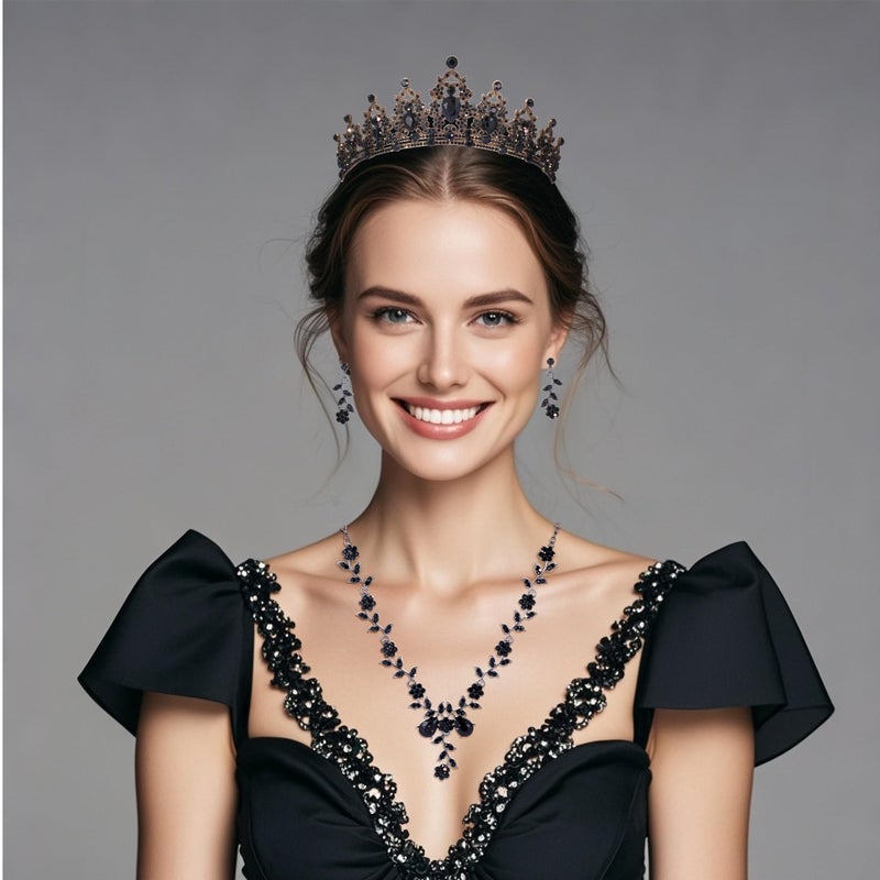 Kamirola Tiaras and Crowns for Women,Tiaras Earrings Necklace, Crystal Bridal Jewelry Set, Costume Party Halloween Prom Pageant Jewelry for Women(TR45) (Black) - Image 3