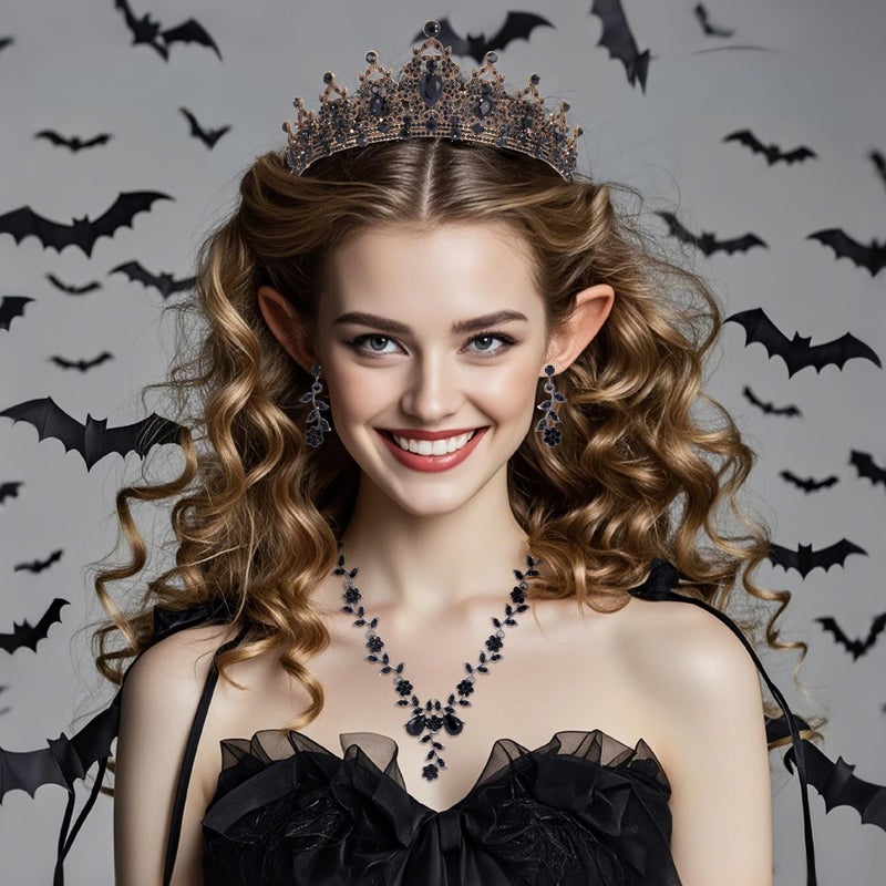 Kamirola Tiaras and Crowns for Women,Tiaras Earrings Necklace, Crystal Bridal Jewelry Set, Costume Party Halloween Prom Pageant Jewelry for Women(TR45) (Black) - Image 4