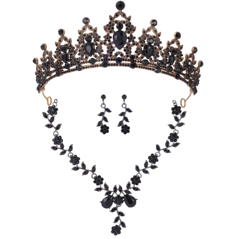 Kamirola Tiaras and Crowns for Women,Tiaras Earrings Necklace, Crystal Bridal Jewelry Set, Costume Party Halloween Prom Pageant Jewelry for Women(TR45) (Black) - Image 1