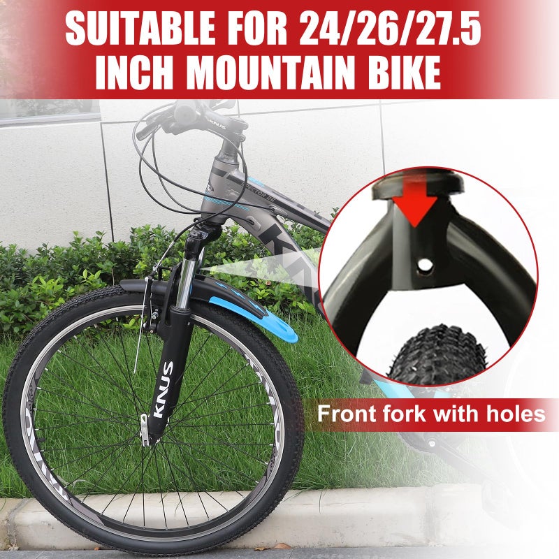 MAKELEN Bike Fender Set Mudguard Set Front and Rear 2 Parts-Universal Full Cover Thicken Widen Bicycle Adjustable Bike Fender Mud Guard Mudflap for MTB Road Bike Mountain Bike Black&Red - Image 3