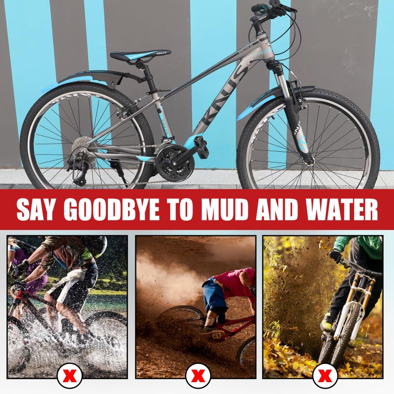 MAKELEN Bike Fender Set Mudguard Set Front and Rear 2 Parts-Universal Full Cover Thicken Widen Bicycle Adjustable Bike Fender Mud Guard Mudflap for MTB Road Bike Mountain Bike Black&Red - Image 5