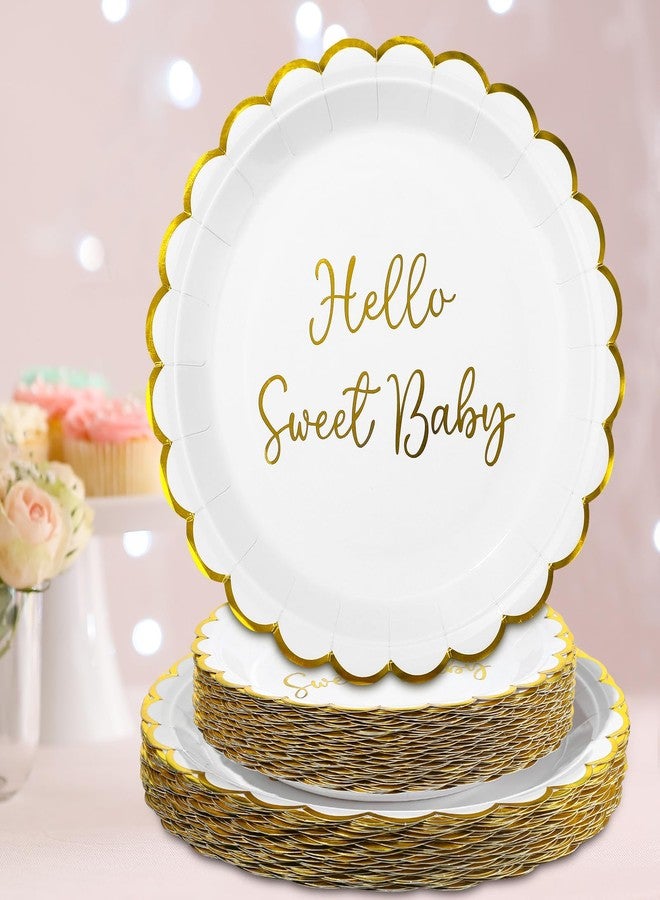 Newtay 100 Pcs Hello Sweet Baby Birthday Paper Plates Disposable Baby Shower Dessert Plates Shower Party Decorations Supplies for Boy Girl Birthday Party Serves 50 Guests - Image 5