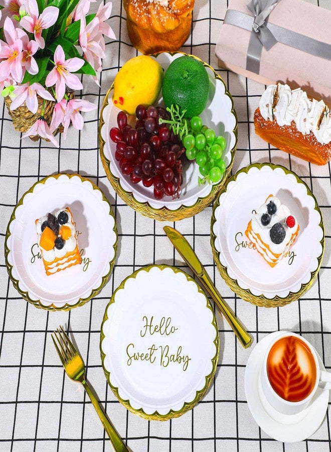 Newtay 100 Pcs Hello Sweet Baby Birthday Paper Plates Disposable Baby Shower Dessert Plates Shower Party Decorations Supplies for Boy Girl Birthday Party Serves 50 Guests - Image 4