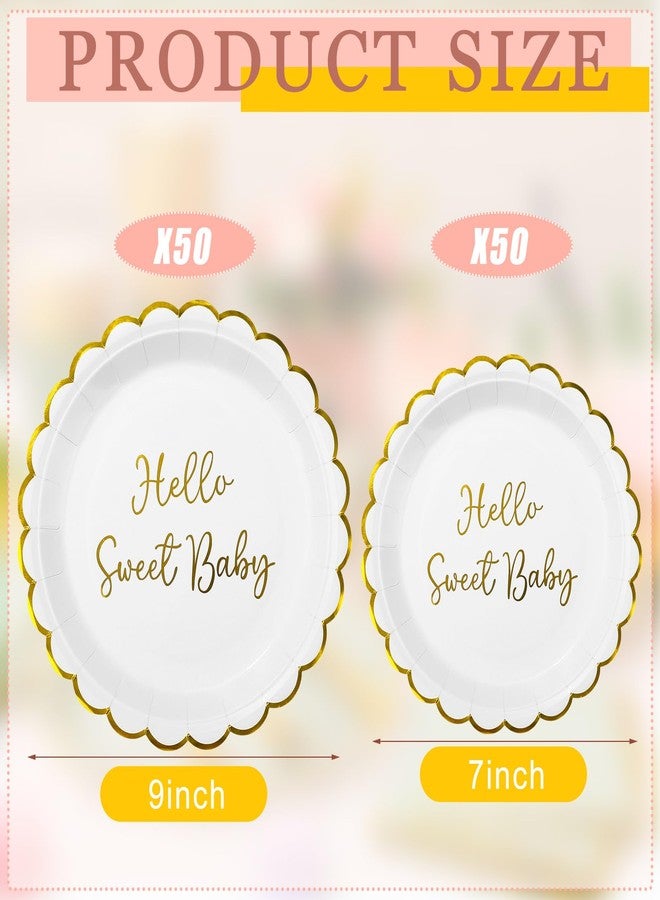 Newtay 100 Pcs Hello Sweet Baby Birthday Paper Plates Disposable Baby Shower Dessert Plates Shower Party Decorations Supplies for Boy Girl Birthday Party Serves 50 Guests - Image 2