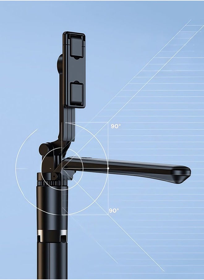 180cm Extendable Selfie Stick Tripod with Bluetooth Remote - 360° Rotatable Phone Stand for iPhone/Android, Portable Travel Tripod for Video Recording, Live Stream & Vlog (Black)