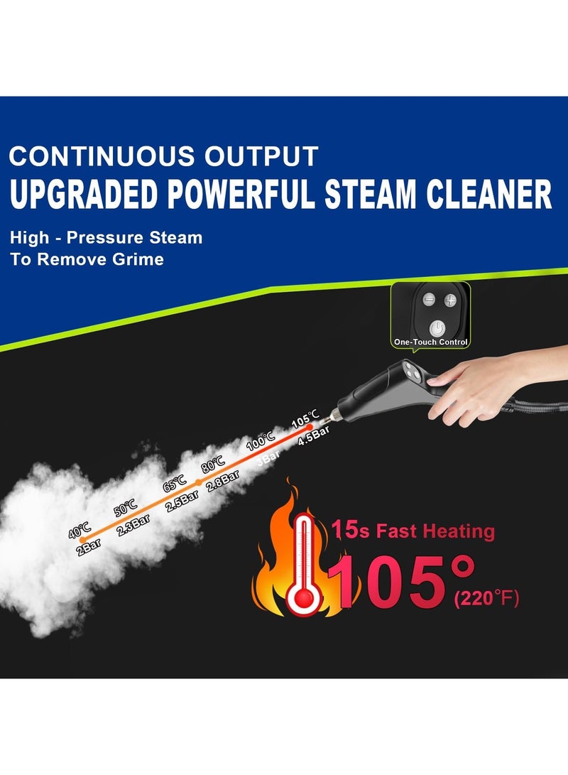 ارواق منظف ​​بخار محمول باليد، منظف بالبخار المضغوط متعدد الأسطح مع 6 قطع من الملحقات، منظفات بخار متعددة الأغراض خالية من المواد الكيميائية، باخرة لتنظيف الأوساخ والشحوم والأريكة الأرضية والبلاط والسيارة - Image 2