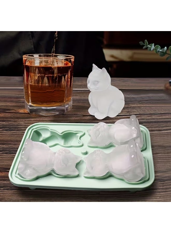 Goolsky 1pc 3D cat ice lattice mould kitten silicone ice lattice tray, 4 3D cartoon cat ice cube moulds in one mould - Image 1