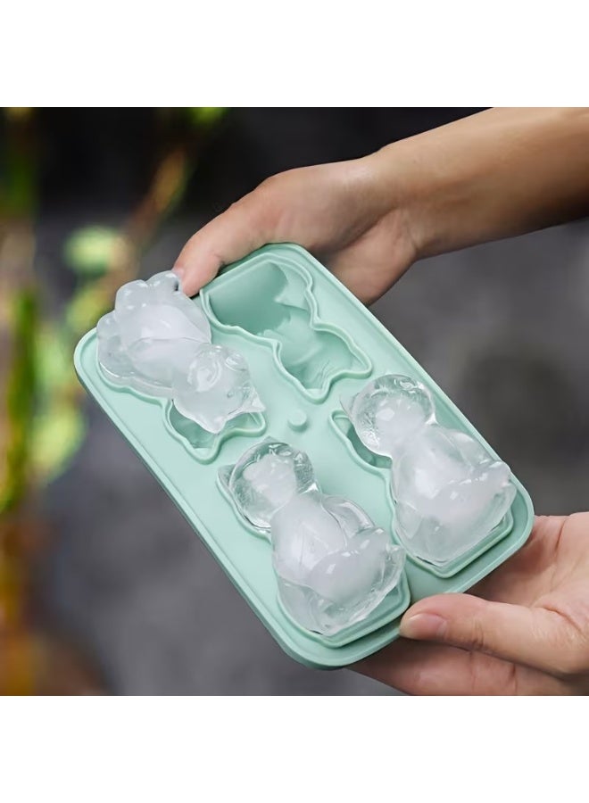 Goolsky 1pc 3D cat ice lattice mould kitten silicone ice lattice tray, 4 3D cartoon cat ice cube moulds in one mould - Image 2