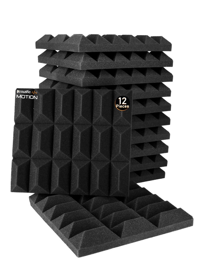 Acoustic Motion acousticFoam Panels-Sound Proof CHOCOLATE design Panel With Self-Adhesive Set Of 12 5X30X30Cm Dark Grey Stylish Acoustic Panels Basic For studio,recording,home,office,Acoustic Room Treatment - Image 1