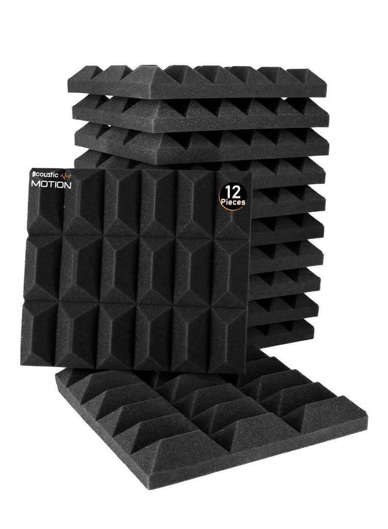 Acoustic Motion acousticFoam Panels-Sound Proof CHOCOLATE design Panel With Self-Adhesive Set Of 12 5X30X30Cm Dark Grey Stylish Acoustic Panels Basic For studio,recording,home,office,Acoustic Room Treatment - Image 1