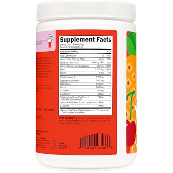 Wellah Pre-Workout + Creatine Powder (30 Servings) Fruit Punch - 200mg Caffeine, 3g Creatine Monohydrate, 5g Citrulline Malate, Pre-Workout with Creatine Supplement - Image 4
