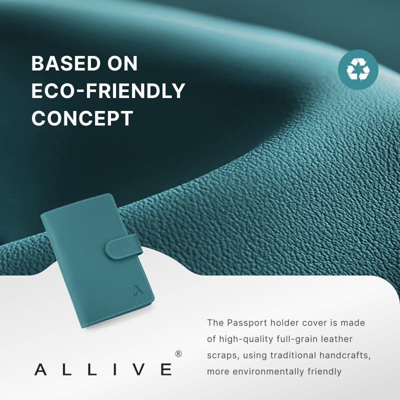ALLIVE Family Passport Holder for Women & Men, RFID Blocking Passport Wallet with AirTag Slot, Genuine Leather Passport Cover Family Travel Gift & Airport Essentials (Lake Blue) - Image 3