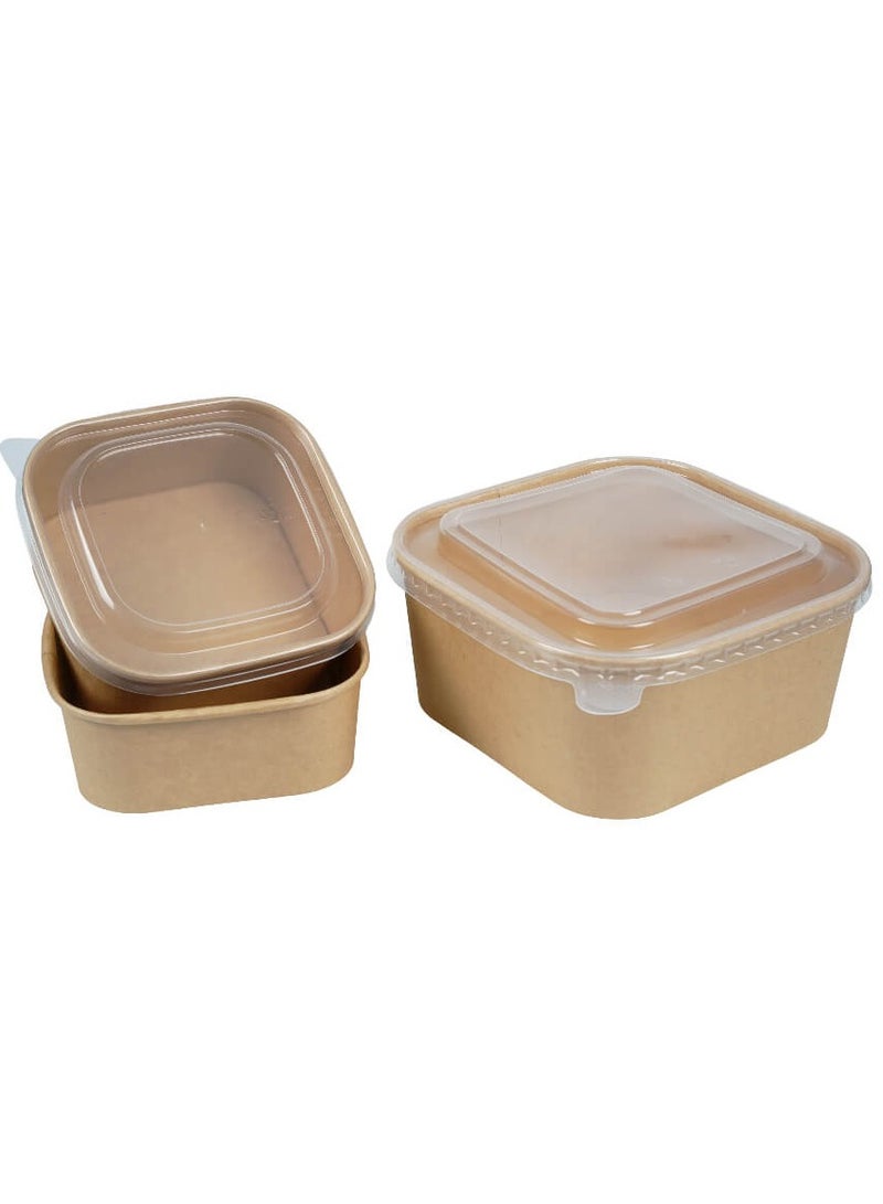 ProdelPak 500ML Square Kraft Paper Bowl with  Lid (PACK OF 20) - Image 1