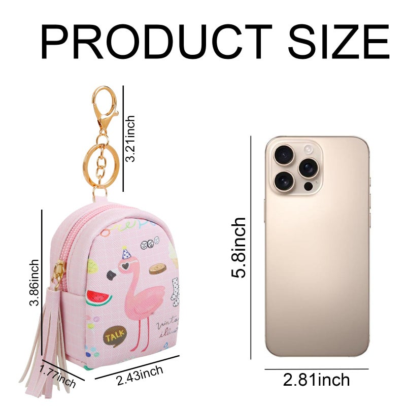 AIBFRID 4Pcs Mini Backpack Keychain,Cute Cosmetic Bag for Women,PU Leather Makeup Bag Key Pocket Lipstick Bag Card Holder Data Cable Organizer Zipper Pouch (Flamingo gifts) - Image 3