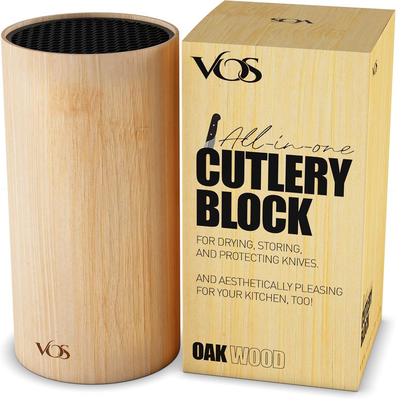 Vos Universal Knife Block - Countertop Knife Block Without Knives - Knife Holder with Non-Slip Base Sturdy Knife Organizer - Space Saving Knife Stand, Sleek & Modern Knife Rack - Bamboo - Image 1