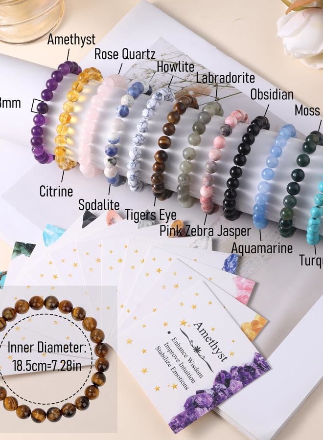WAINIS 12PCS 8mm Natural Crystal Bracelets for Women Men Semi-Precious Gemstone Beaded Bracelets, Medium, Stone, no gemstone - Image 4