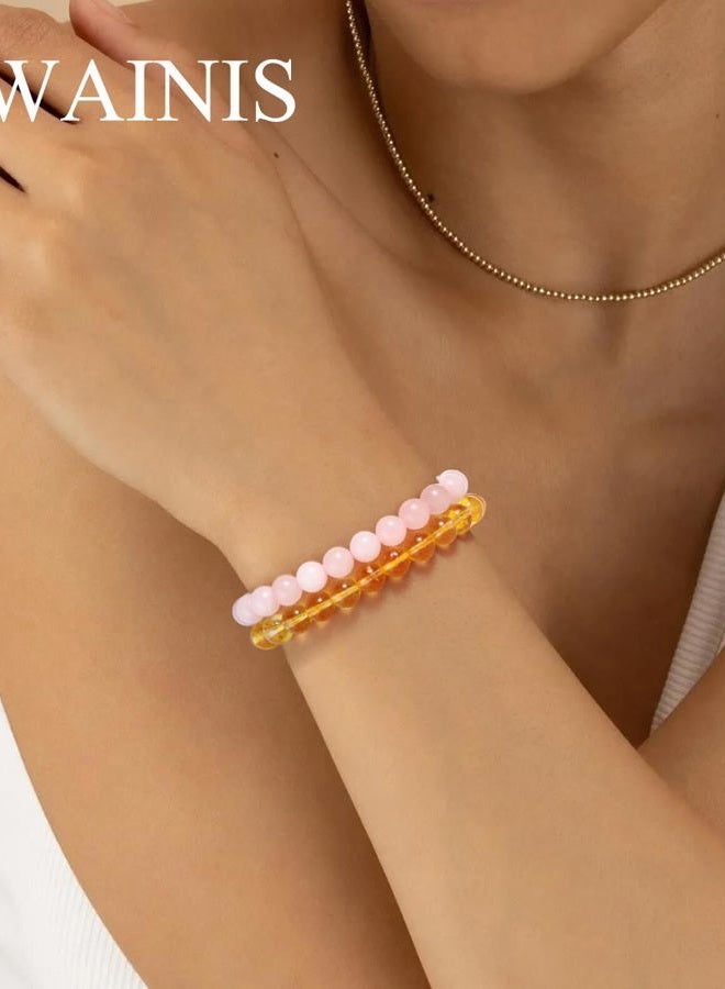WAINIS 12PCS 8mm Natural Crystal Bracelets for Women Men Semi-Precious Gemstone Beaded Bracelets, Medium, Stone, no gemstone - Image 2
