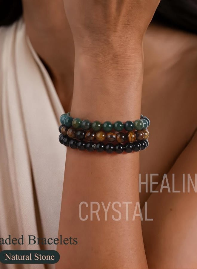 WAINIS 12PCS 8mm Natural Crystal Bracelets for Women Men Semi-Precious Gemstone Beaded Bracelets, Medium, Stone, no gemstone - Image 3