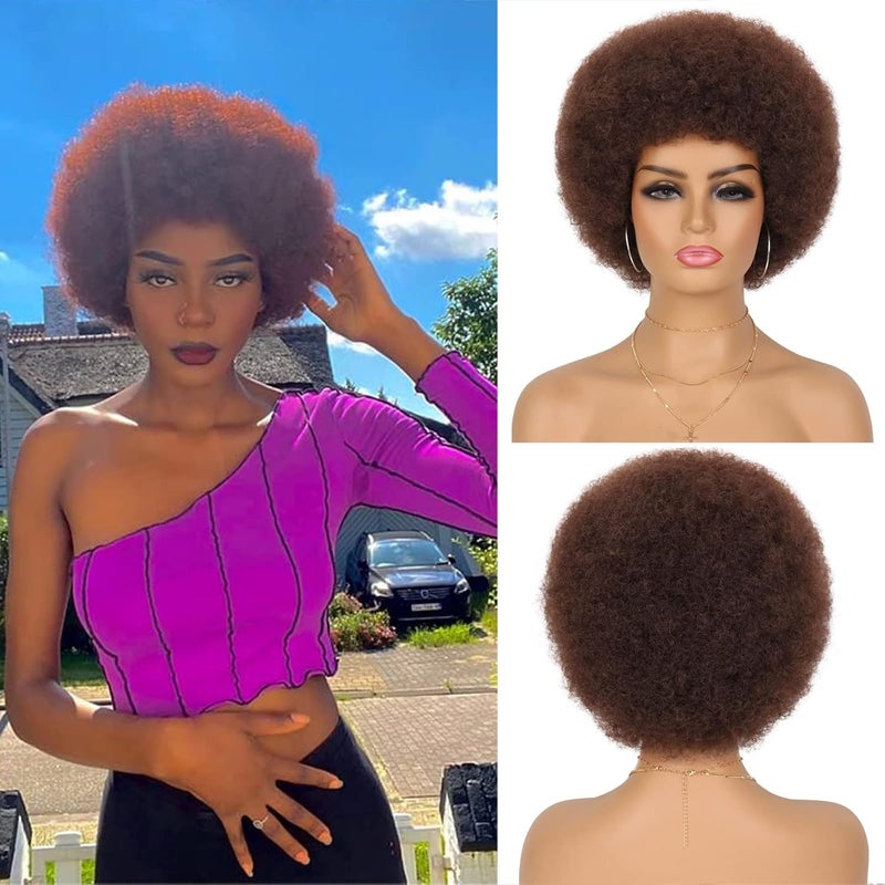 G&T Wig GT Wig 70s Afro Wigs for Black Women Dark Brown Afro Puff Wigs Bouncy and Soft Natural Looking Full Wigs for Daily Party Cosplay CostumeDark Brown