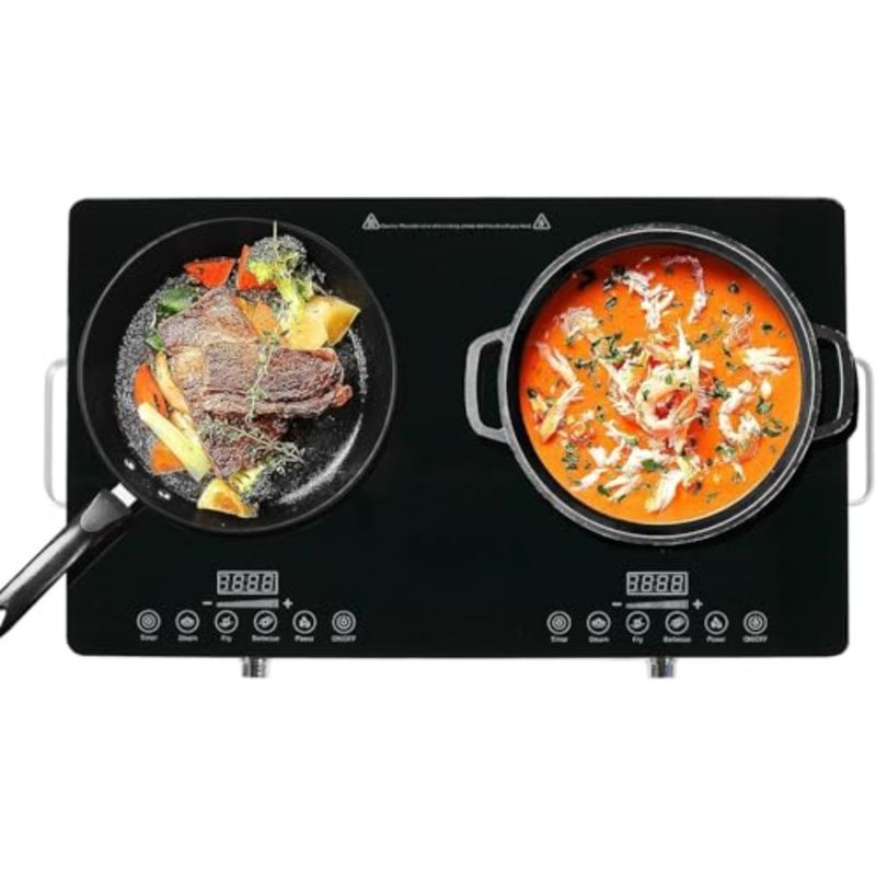 Dual Burner, Infrared Cooker, Electric Cooktop, Sensor Touch and Knob Control, 4 Hours Timer, Temperature Control, 8-Inch Glass Dual Counter Electric Cooktop, Compatible with All Kitchenware - Image 1