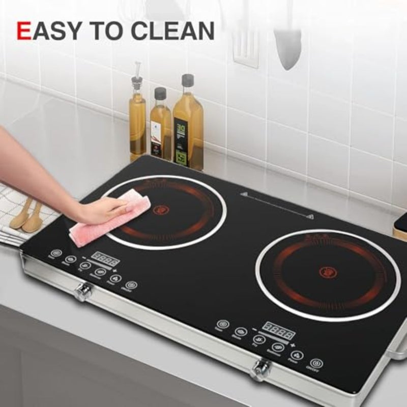 Dual Burner, Infrared Cooker, Electric Cooktop, Sensor Touch and Knob Control, 4 Hours Timer, Temperature Control, 8-Inch Glass Dual Counter Electric Cooktop, Compatible with All Kitchenware - Image 4
