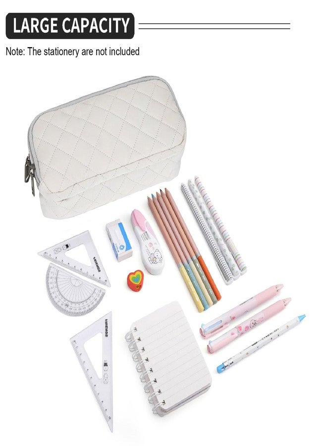 Della Gao Pencil Case Large Capacity Pencil Pouch Soft Quilted Pen Bag Office Stationery Organizer Sturdy Pencil Bag for Men Women - Beige - Image 2