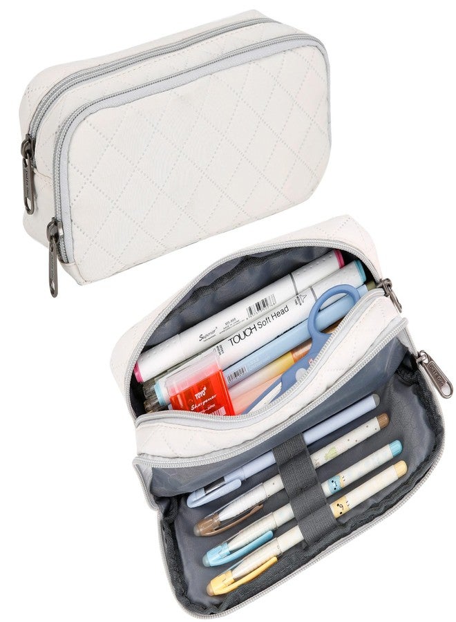 Della Gao Pencil Case Large Capacity Pencil Pouch Soft Quilted Pen Bag Office Stationery Organizer Sturdy Pencil Bag for Men Women - Beige - Image 1